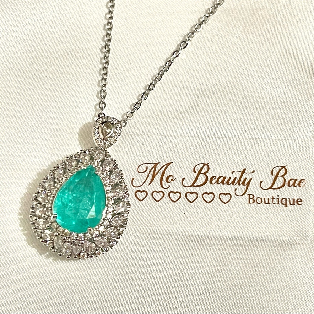 Silver Ocean Blue Tear Drop Necklace